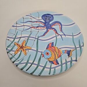 Vietri AL MARE 13.5" Round Chop Plate FISH OCTOPUS DESIGN